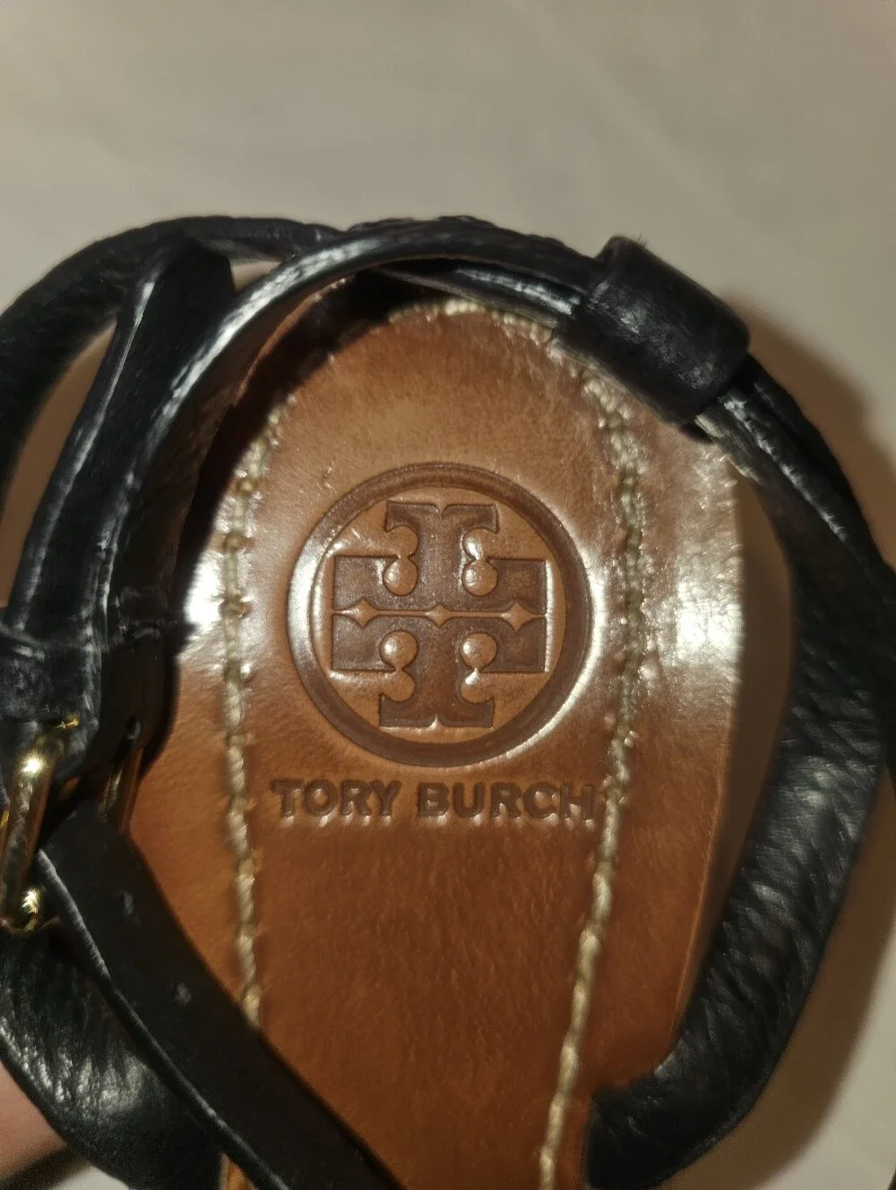 TORY BURCH Chandler tumbled leather block heel black sandals, 6.5